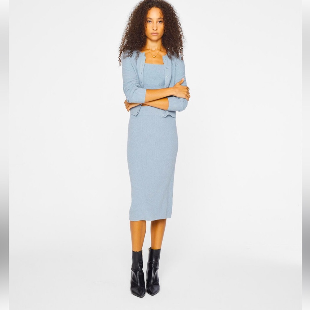 7 for all Mankind blue lavender dress and cardigan set 3
